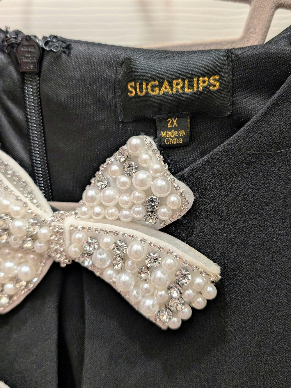 SugarLips Black Dress with Pearl & Crystal Bows
